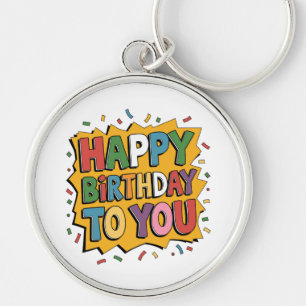 Comic Burst Happy Birthday Key Ring