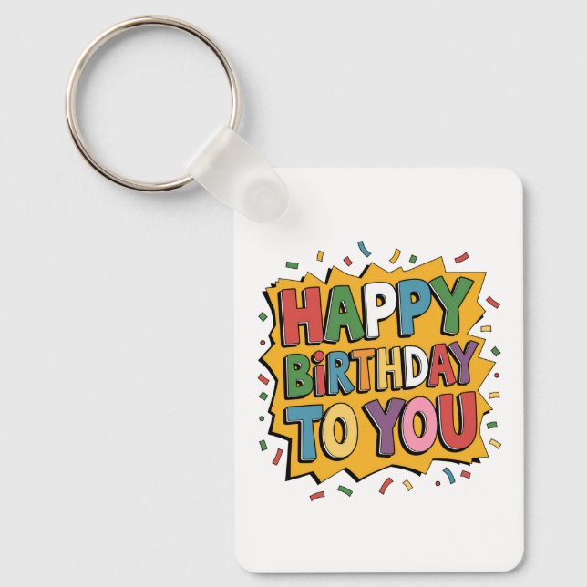 Comic Burst Happy Birthday Key Ring (Front)