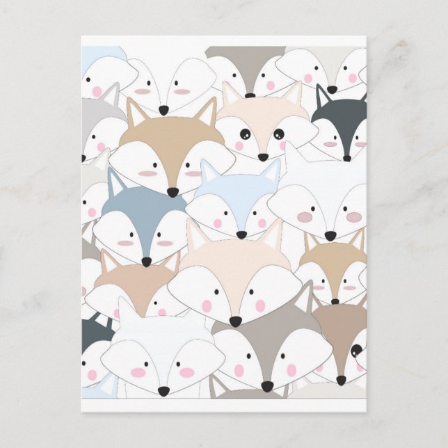 Comic cartoon cute fox or wolf pattern postcard (Front)