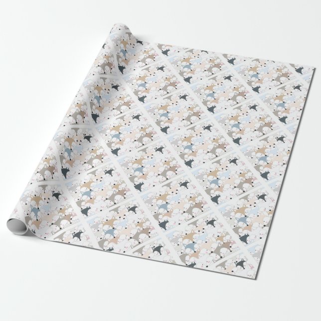Comic cartoon cute fox or wolf pattern wrapping paper (Unrolled)
