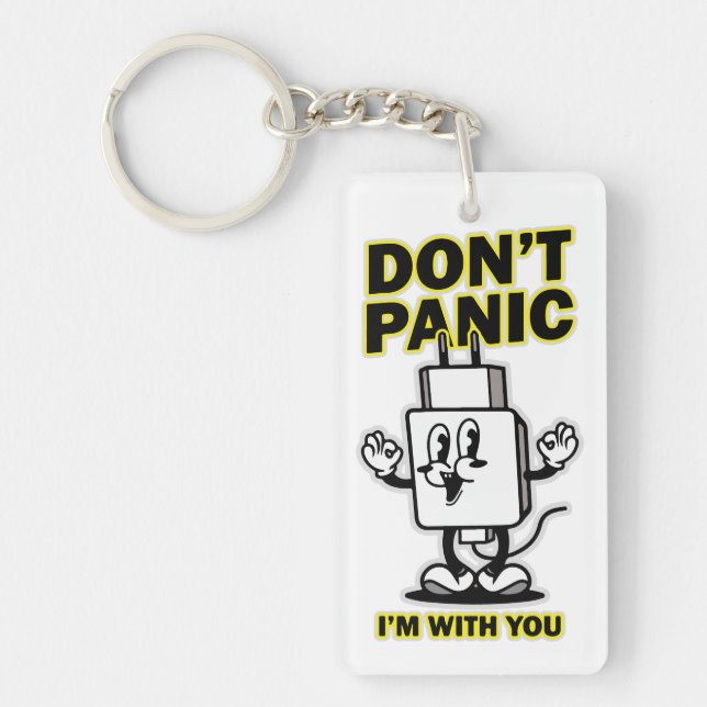 Comic Cartoon Mobile Charger: Don't Panic Design Key Ring (Front)