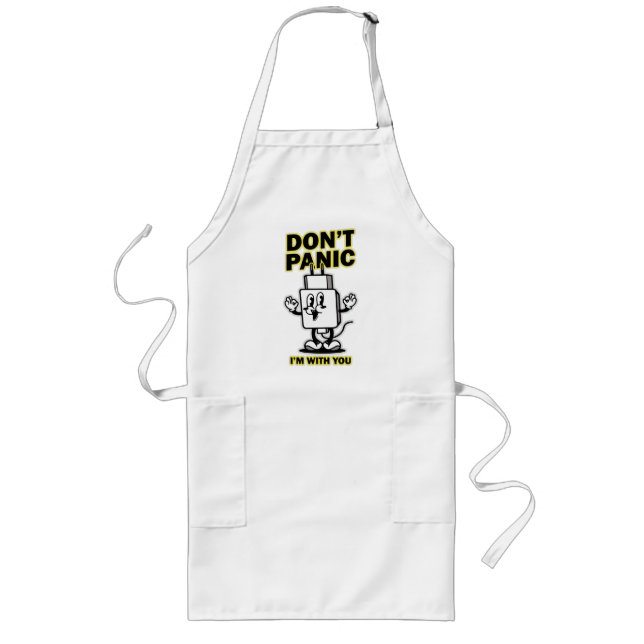 Comic Cartoon Mobile Charger: Don't Panic Design Long Apron (Front)