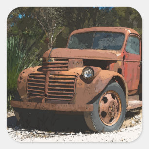 Comic Cartoon Rusty old truck outback Australia Square Sticker