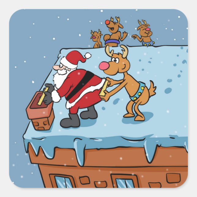 Comic cartoon Santa Claus christmas Square Sticker (Front)
