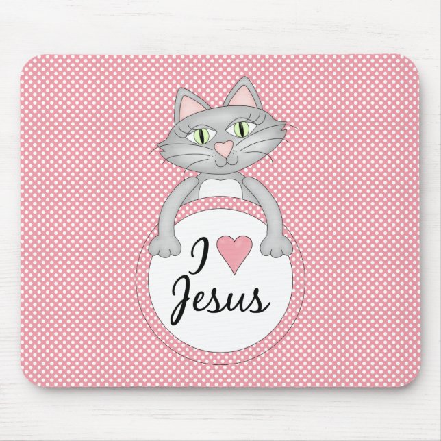Comic Cat I Love Jesus Mousepad (Front)