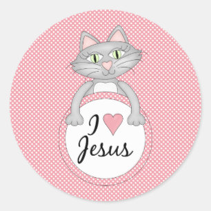 Comic Cat I love Jesus Stickers Seals