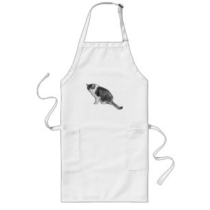 Comic Cat Sits Ready For Festive Holiday Meals Long Apron