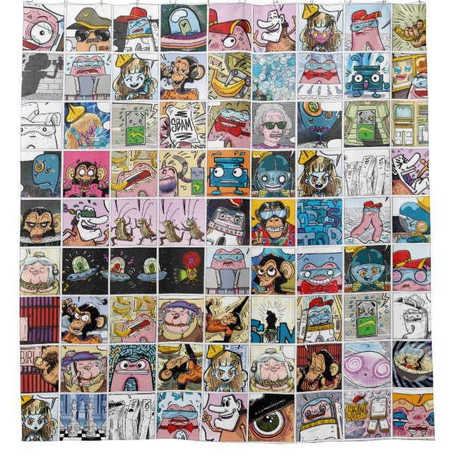 Comic Characters Cute Colourful Pattern Shower Cur Shower Curtain (Front)