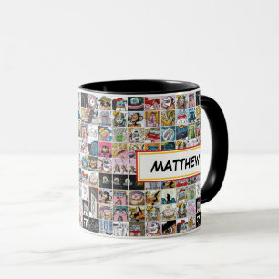 Comic Characters Kids Pattern Name Mug