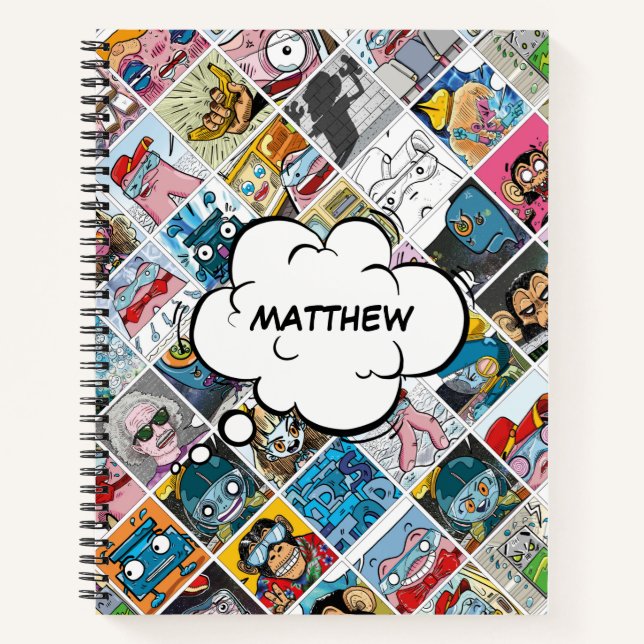Comic Characters Pattern Kids Speech Balloon Name  Notebook (Front)