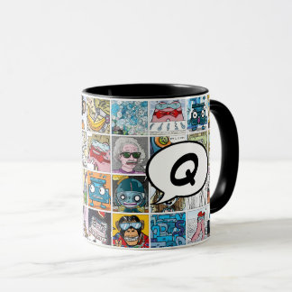 Comic Characters Pattern Speech Balloon Initial  M Mug