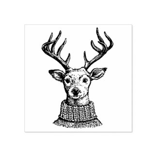 Comic Deer with Sweater Rubber Stamp
