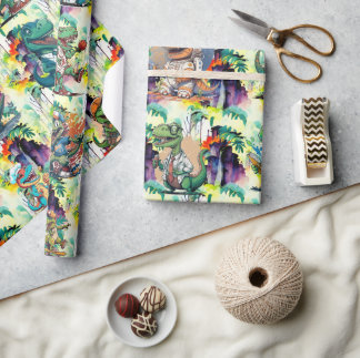 Comic Dinosaur Birthday Party Comic Trex Wrapping Paper