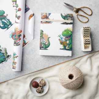Comic Dinosaur Birthday Party Comic Trex Wrapping Wrapping Paper