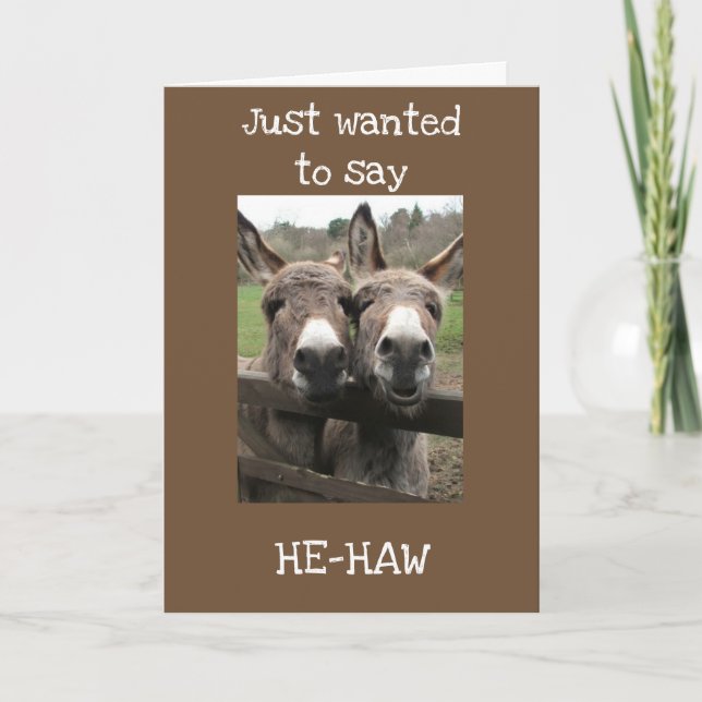 COMIC DONKEYS "OVER THE HILL" BIRTHDAY HUMOR CARD (Front)