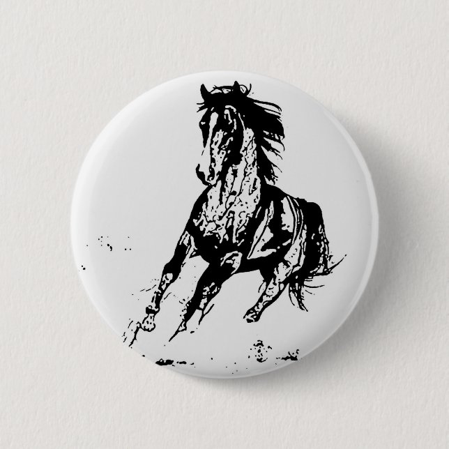 Comic Drawing Horse 6 Cm Round Badge (Front)