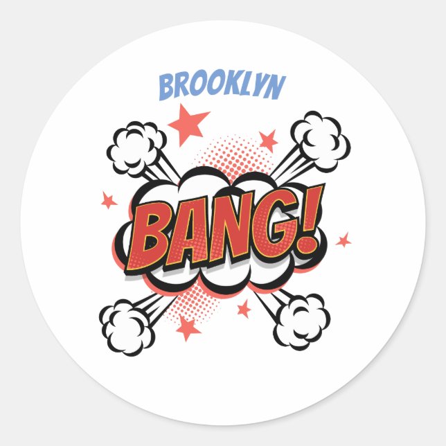 Comic explosion callout typography art classic round sticker (Front)