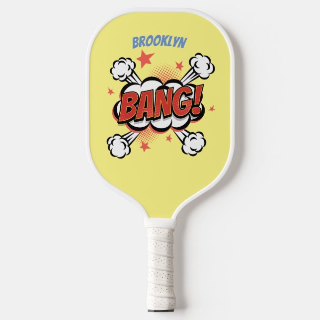 Comic explosion callout typography art pickleball paddle (Front)
