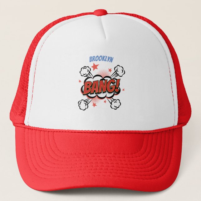 Comic explosion callout typography art trucker hat (Front)