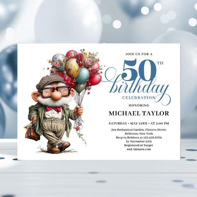 Comic Funny Man 50th Birthday Party Celebration Invitation (Comic Funny Man 50th Birthday Party Celebration)