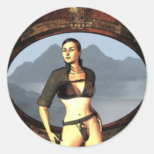 comic girl classic round sticker