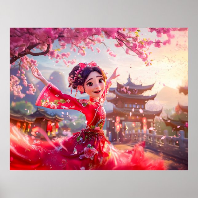 Comic Girl Dancing with Cherry Blossoms in March Poster (Front)