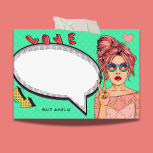 Comic Girl Pop Art Speech Bubble Cool Personalised Post-it Notes
