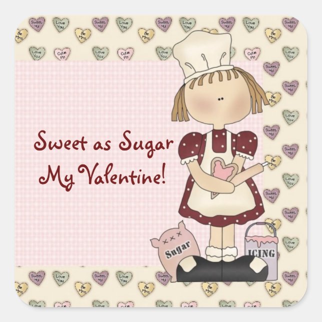 Comic Girl Sweet as Sugar Valentine's Day Stickers (Front)