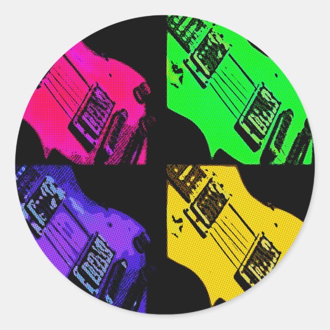 COMIC GUITAR ART CLASSIC ROUND STICKER (Front)