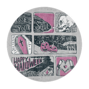 Comic Halloween: Fun Illustration Cutting Board
