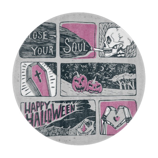 Comic Halloween: Fun Illustration Cutting Board (Front)