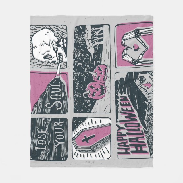 Comic Halloween: Fun Illustration Fleece Blanket (Front)