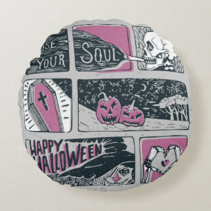 Comic Halloween: Fun Illustration Round Cushion