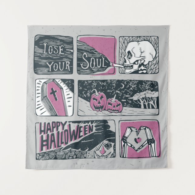 Comic Halloween: Fun Illustration Tapestry (Front)