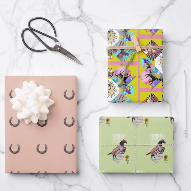 comic horses wrapping paper sheets (Front)