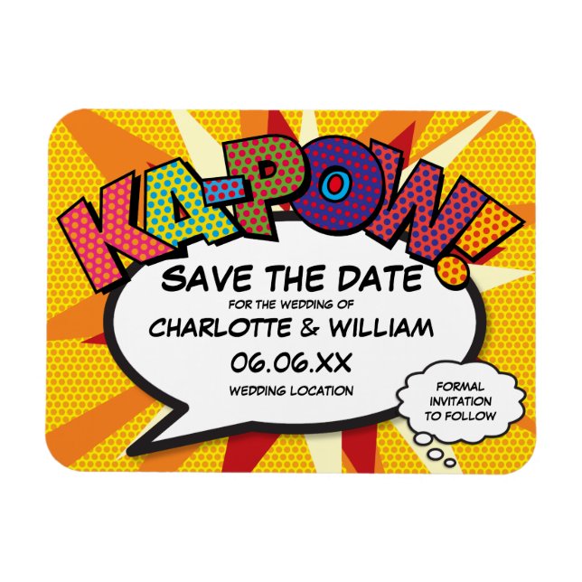 Comic KA-POW Modern Fun Save the Date Magnet (Horizontal)