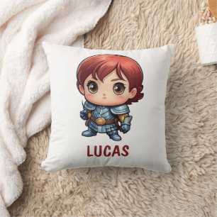 Comic Knight Hero Kids Throw Pillow