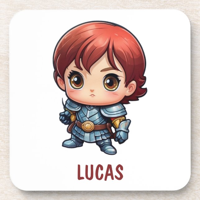 Comic Knight Personalised Kids Room Drink Coaster (Front)