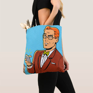 Comic Man With A Cellphone Tote Bag