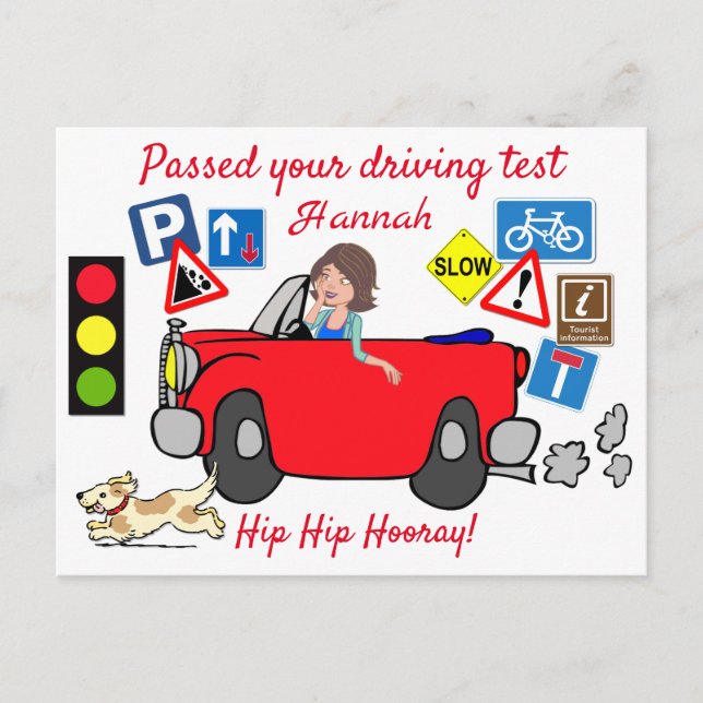 Comic Passed your Driving Test Personalised Postca Postcard (Front)