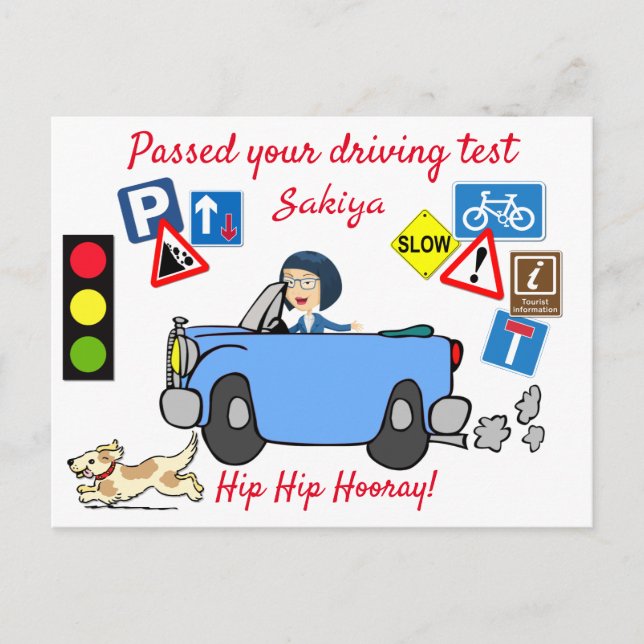 Comic Passed your Driving Test Personalised Postca Postcard (Front)