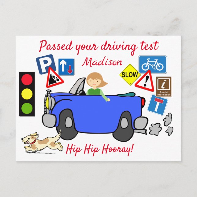 Comic Passed your Driving Test Personalised Postca Postcard (Front)