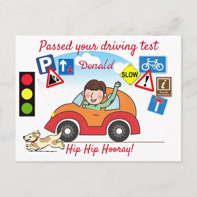 Comic Passed your Driving Test Personalised Postcard (Front)