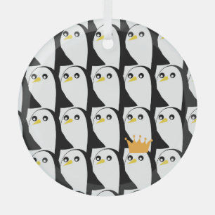 Comic Penguin: Black White Vintage Glass Tree Decoration