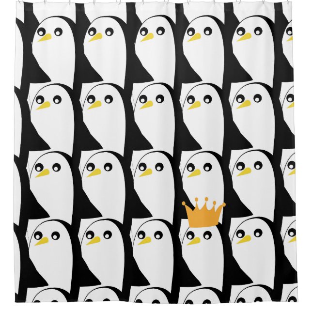 Comic Penguin: Black White Vintage Shower Curtain (Front)