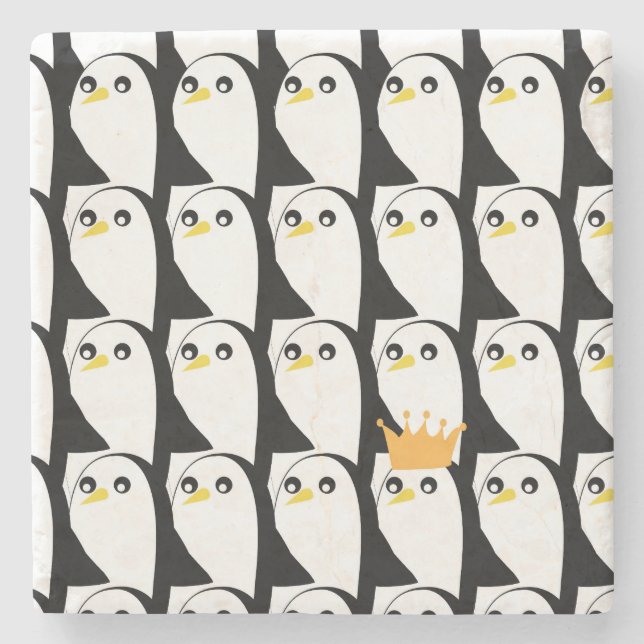 Comic Penguin: Black White Vintage Stone Coaster (Front)