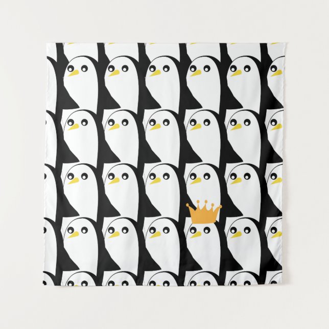Comic Penguin: Black White Vintage Tapestry (Front)