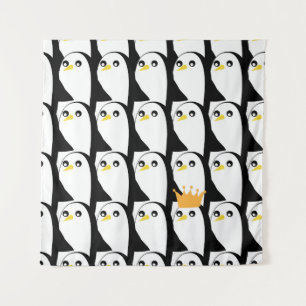Comic Penguin: Black White Vintage Tapestry