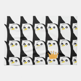 Comic Penguin: Black White Vintage Tea Towel