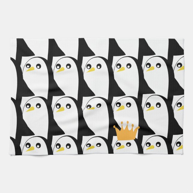 Comic Penguin: Black White Vintage Tea Towel (Horizontal)